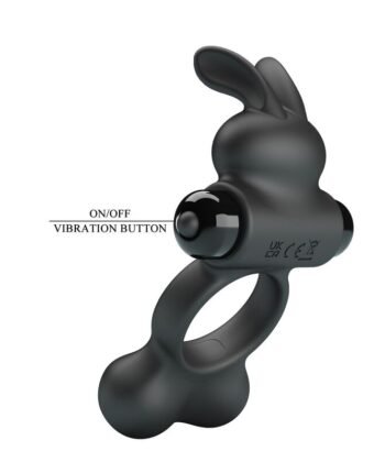 PRETTY LOVE - ANILLO VIBRADOR PARA PENE CON ESTIMULADOR DE CONEJITO 10 FUNCIONES NEGRO - Imagem 5