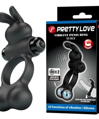 PRETTY LOVE - ANILLO VIBRADOR PARA PENE CON ESTIMULADOR DE CONEJITO 10 FUNCIONES NEGRO - Imagem 2