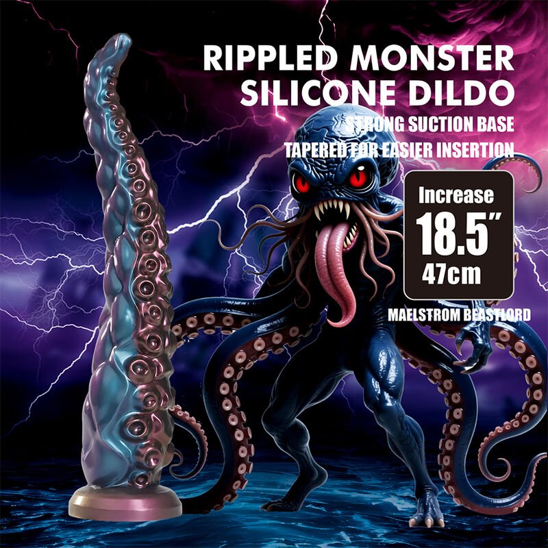 POWER MONSTERS - DILDO DE SILICONE FANTASIA TRICOLOR COM TENTÁCULOS ABISSAIS 46 CM Ø 7 CM - Image 3