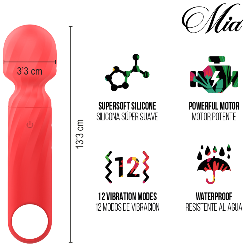 MIA - LUCY ELLEN MINI MASSAGEADOR DE VARINHA RECARREGÁVEL USB VERMELHO - Imagem 4