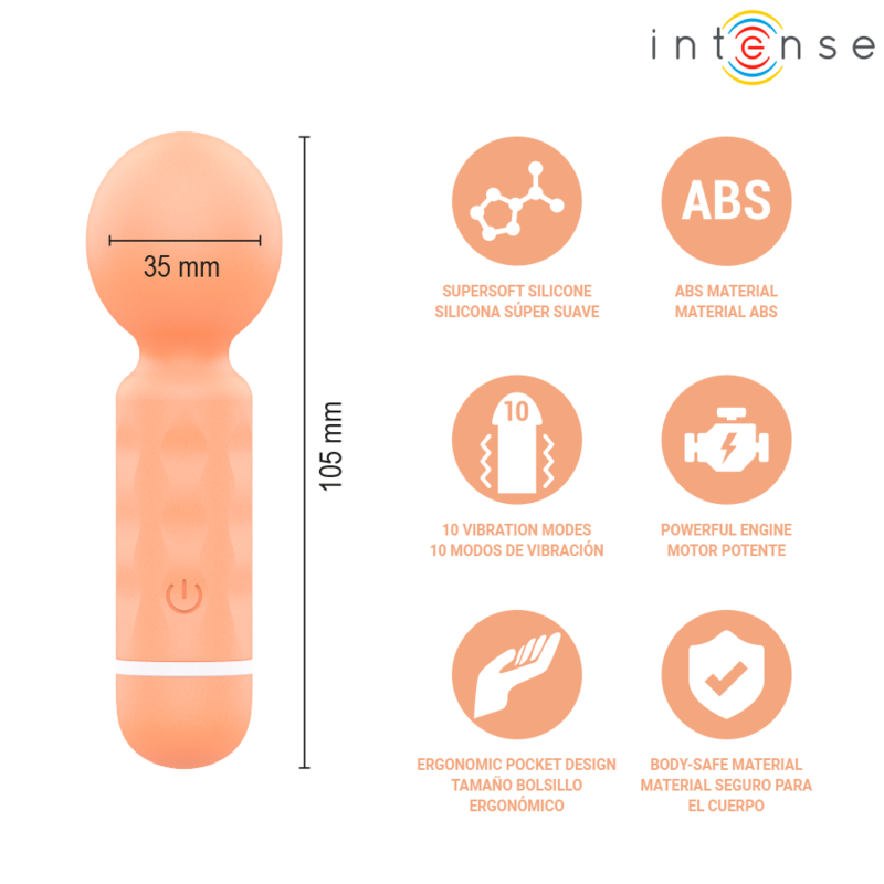 INTENSE - JARED MINI WAND MASSAGER RECARREGÁVEL USB LARANJA - Imagem 4