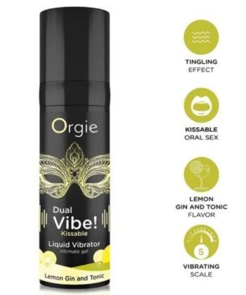 ORGIE - DUAL VIBE! VIBRADOR LÍQUIDO BEIJÁVEL COM SABOR DE LIMÃO, GIN TÔNICA 15 ML