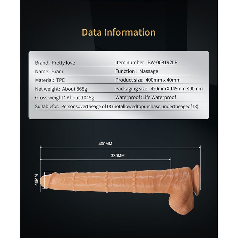 PRETTY LOVE - BRAM DILDO REALISTA DE TOQUE SUAVE COM PELE DESLIZANTE 40 CM NATURAL - Imagem 2